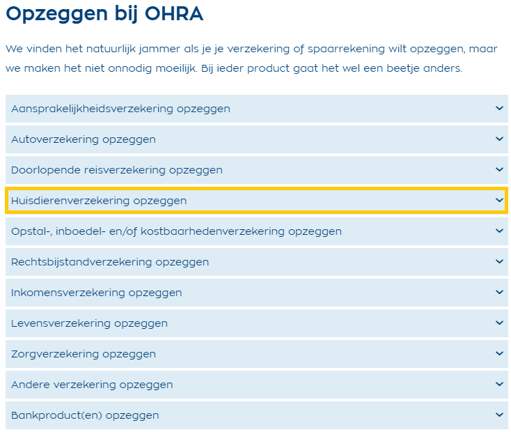 Opzeggen OHRA Dierenverzekering